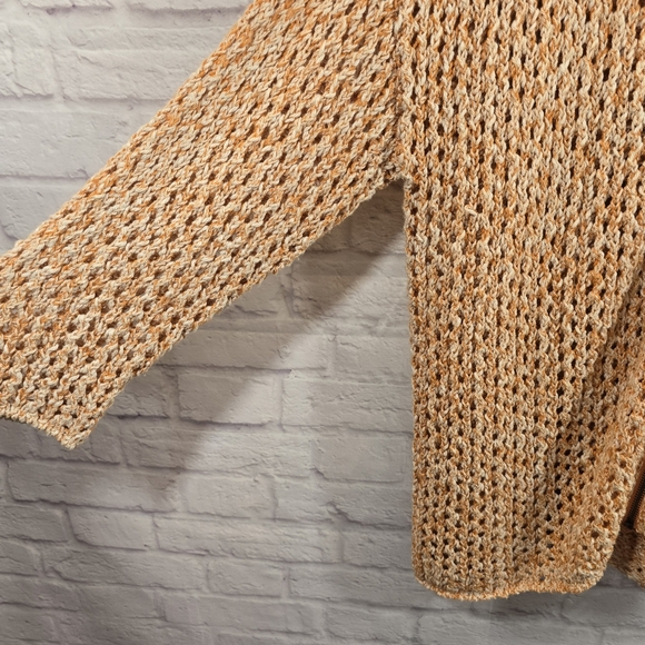 W Sundance Orange Open Knit Full Zip Sweater Jacket Size L Hooded Crochet Slouch - Picture 4 of 10